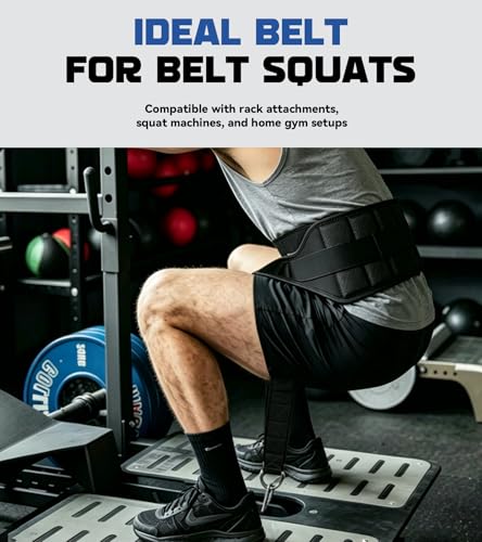 Weight Lifting Belt for Belt Squats, Squat Machine and Rack Attachment | Padded Hip and Thigh Support, Comfortable Fit, Strength Training, Powerlifting, Home and Gym Workouts