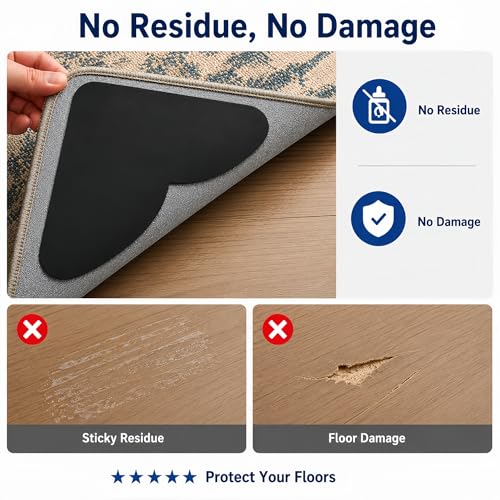 20 PCS Non Slip Pads for Area Rugs, Reusable Grippers for Rugs on Hardwood Floors, Double-Sided Adhesive Rug Stoppers, Prevent Sliding and Curling, Keep Rug Corners Flat, No Residue - color: Rug on Floor