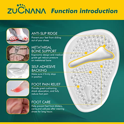 ZUCNANA Metatarsal Pads Ball of Foot Cushions (6 Pairs), Non Slip High Heel Cushion Inserts Women, One Size Fits All Shoe Inserts for Women and Men, Reusable Foot Pads All Day Pain Relief and Comfort - color: Beige + Black + Clear