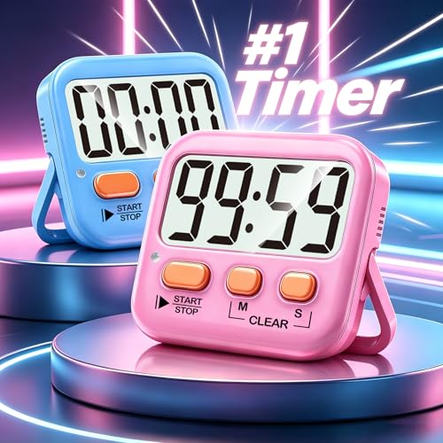 Antonki 2 Pack Digital Timer for Kids, Magnetic Countdown Kitchen Timers for Cooking, Egg, Classroom, Teacher, Exercise, Study, Oven - Battery Included - color: 2 * Dreamy Pink + Blue ( 95%+select for Boy & Girl )