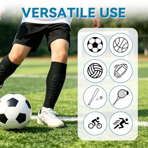 Soccer Shin Guards Shin Pads for Kids Youth Adult Calf Compression Sleeve with Honeycomb Pads, Lightweight Protective Soccer Shin Pads Gear for Football Baseball Boys - size: Large