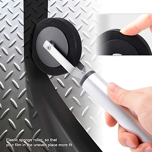 NEWISHTOOL 12mm Sponge Roller Vinyl Application Tool Car Detail Tool | Slim Edge, Single Wheel, Aluminum Handle, Soft Foam Seam Roll, for Wrapping Film to Hard to Reach Areas Line Corner Gap