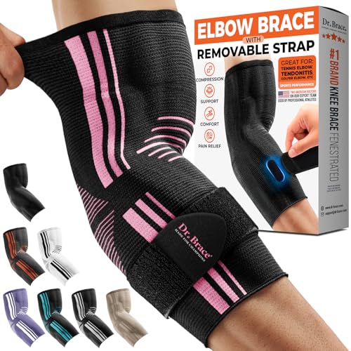 DR. BRACE® Elite Elbow Brace Support with Removable Strap for Women & Men, Pain Relief for Tendonitis, Arthritis, Golfer's & Tennis Elbow Treatment, Elbow Sleeve for Workouts Weightlifting (Black-Pink, XX-Large) - color: Black-Pink, size: XX-Large