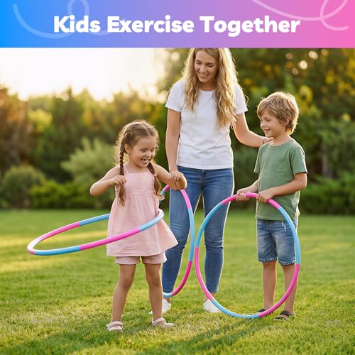 Liberry Kids Exercise Hoop, Detachable Fitness Rings for Workout, Adjustable Plastic Hoop for Home, Gym, Dance, Sport Toy Gift in Blue, Pink - size: 3 pack-18 pieces