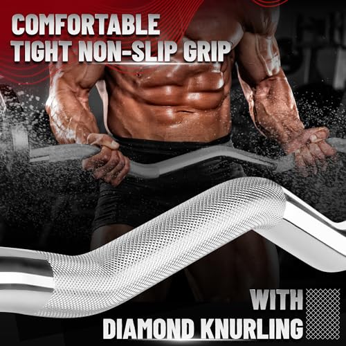 Yes4All Standard Straight Barbell 60" & EZ Curl Bar 47", Capacity 200 to 480 LB, Weight Bar 1" to 2" Diameter - Star Lock Collars, Rubber Ring, Barbell Spins Included for Deadlifts & Squats - color: C. 1" Curl Bar - Chrome, style: B. Curl Bar 1"