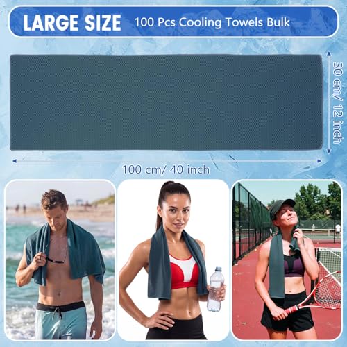 Hosuly 100 Pack Cooling Towels, 40"x12" Cooling Towels for Neck and Face Breathable Soft Chilly Sweat Rag Microfiber Sport Rags for Gym Yoga Golf Running - color: Foggy Blue