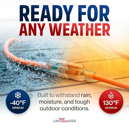 6ft Outdoor/Indoor Extension Cord 10/3 Gauge Ultra Heavy Duty 3 Prong SJTW, Waterproof, Flexible Cold-Resistant Long Power Cord,15A 125V 1875W, Orange by LifeSupplyUSA - color: Orange, size: 6 FT, style: 10AWG