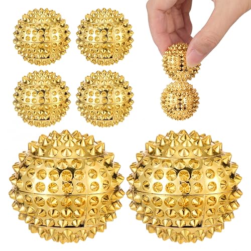 6 Pcs Magnetic Massage Ball for Adults Spiky Massage Ball for Hand Exercise, Pain Pressure and Stress Relief Gifts for Stocking Stuffers(Gold) - color: Gold