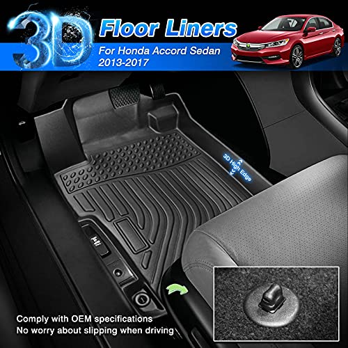 Accord Floor Mats - Car Mats for Honda Accord Sedan 2013-2017 (Not Fit Coupe Model), All Weather Flor Mat for Accord Accessories, Heavy Duty Rubber Mats, Car Accessories - size: 4)Honda Accord (Not Fit Coupe Model)【2013-2017】