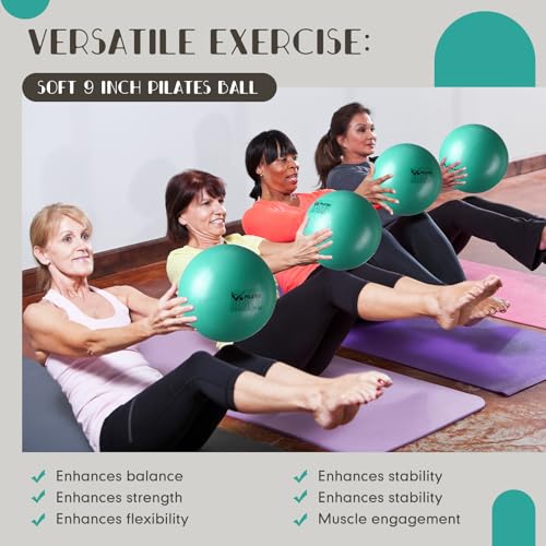 Set of 25 Pilates Balls Bulk 9 Inch Small Exercise Ball for Yoga, Stability, Physical Therapy, Balance, Barre, ABS Core, Gym, Training, with Mesh Bag and Pump - color: Green