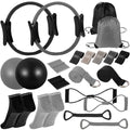 21 Pcs Pilates Ring Circle Set for Women, Includes Ball Yoga, Ring Stretching, Strap Bands, Non Slip Socks, Back Bags for Workout, Commonly Used for Yoga, Pilates, Stretching, Fitness(Black,Gray)