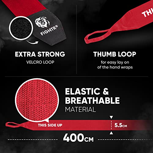 FIGHTR® Boxing Handwraps 160 inches semi-Elastic Hand Wraps with Thumb Loop for Boxing, MMA, Muay Thai & Martial Arts - color: Red, size: pair of 160"