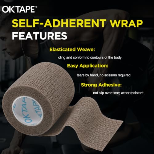 OK TAPE 12 Rolls Self Adhesive Bandage Wrap, Elastic Athletic Tape, Self Stick Bandage Tape, Vet Wrap, Medical Wrap for Wrist, Feet, 2" x 5 Yards - Brown - color: Coffee, size: 2 Inch