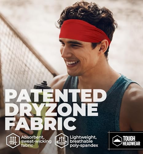 Tough Headwear Mens Headband | Sweat Headbands for Men Women Working Out Running Sports – Athletic Sweat Band Exercise - color: (1 pack) Red