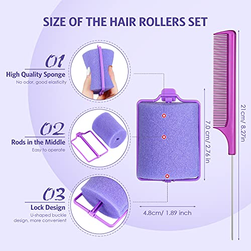 Syhood 12 Pcs Jumbo Foam Sponge Hair Rollers 1.89 Inch Soft Sleeping Curlers Flexible Large Foam Rollers and Rat Tail Comb for Hair Styling(Purple) - color: Purple