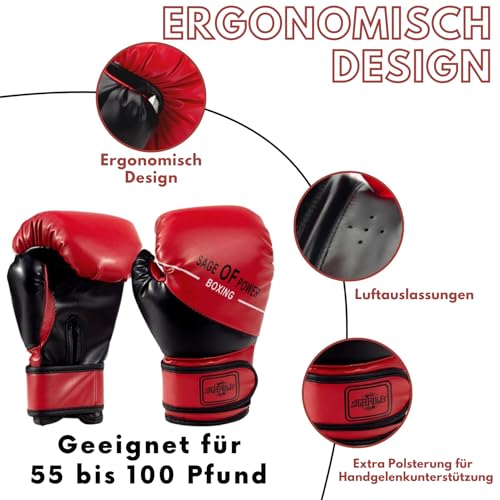 3-in-1 Boxing Gloves and Punching Mitts Set for Kids, Boxing Mitts Focus Pads with Hand Wraps for Kid, Youth Leather Punching Equipment Gloves Set for MMA, Karate, Muay Thai, Taekwondo - color: Red