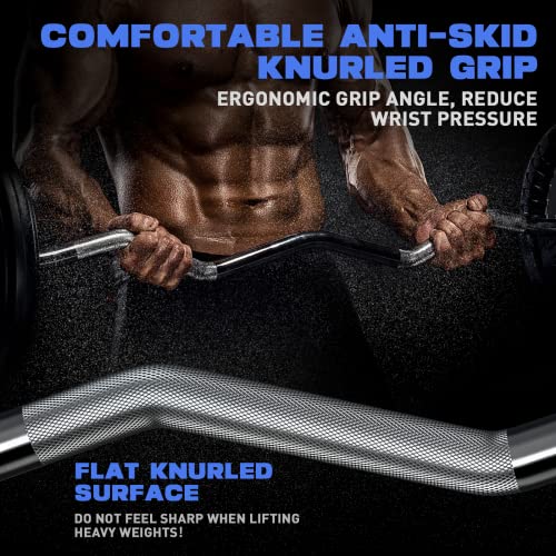 Olympic EZ Curl Barbell Bar, 47" EZ Curl Bar for Weight Lifting, Biceps, triceps, Back/Leg Muscle Group exercise,Chrome Curling Bar for 2 Inch Weight Plates,with 2 Spring Collars - style: 2 inch-Silver