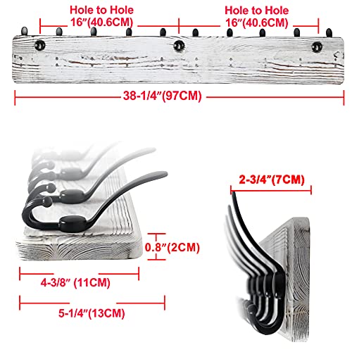 Dseap Coat Rack Wall - Heavy-Duty 38-1/4" Long, with Reinforced 10 Custom Tri-Hooks, Solid Wood Wall Hanger for Coats Hat Jackets - Rustic Farmhouse Entryway Hallway Storage, White & Black - color: White & Black, size: L=38.3"