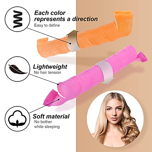 40pcs Heatless Spiral Hair Curlers for Long Hair - Heatless Curls Overnight 22inch Magic Hair Rollers No Heat Curlers for Women Kids - color: Pink&Orange