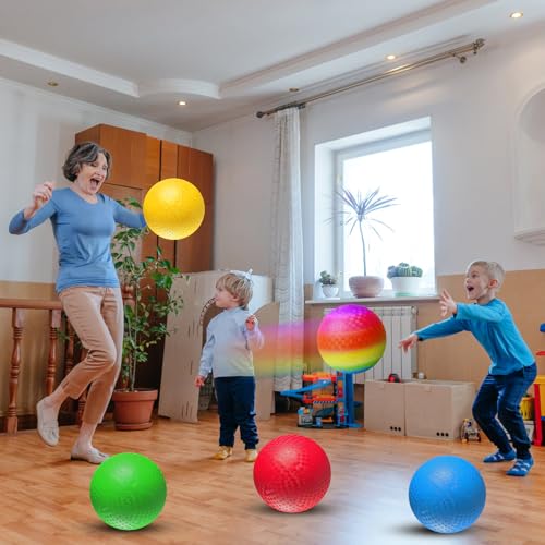8.5 Inch Playground Balls Dodgeballs for Kids & Adults, Pack of 6 – Inflatable Colorful Rubber Kickball with Ball Pump and Net Bag