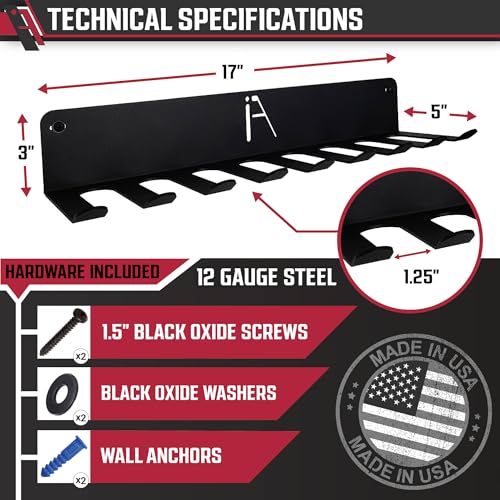 IRON AMERICAN USA Omega Gym Storage Rack 9 OR 11 Hook Heavy-Duty Gym Wall Organizer Gym Caddy Hanger, Gym Accessory Storage - Resistance Bands, Jump Ropes (OMEGA GYM RACK (4-PACK)), BLACK - style: OMEGA GYM RACK (4-PACK)