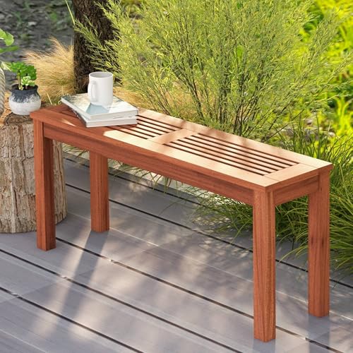 Tangkula Patio Wood Bench, 2-Person Solid Wood Bench with Slatted Seat, 39.5" Long Loveseat with Stable Wood Frame, Indoor Outdoor Dining Bench for Backyard, Poolside, Entryway (1) - size: 39.5"