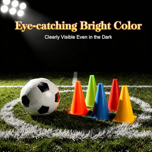 Fasmov 30 Pack Plastic Training Cones, 9 Inches Traffic Cones Indoor Outdoor Sports Agility Cones Soccer Flexible Cone Sets for Soccer, Skating, Drills, Football, Basketball, Assorted Colors