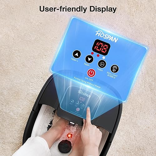 HOSPAN Collapsible Foot Spa with Heat, Bubble, Red Light, and Temperature Control, Foot Bath Massager with 8 Shiatsu Massage Rollers, Pedicure Foot Spa for Relaxation and Stress Relief, Black - color: Black
