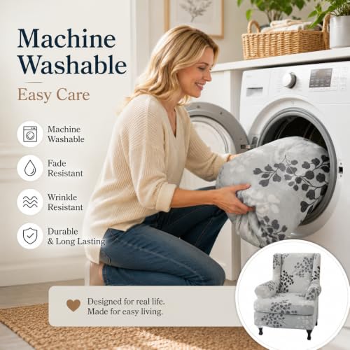 NILUOH Wingback Chair Slipcover 2 Pieces, Stretch Spandex Wingback Chair Covers Washable Slipcover for Wingback Armchairs Non-Slip Furniture Protector with Elastic Bottom for Living Room - color: 11