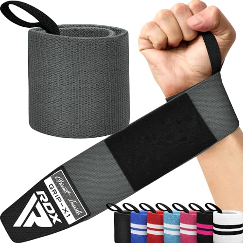 RDX Wrist Wraps for Weightlifting (Pair), IPL USPA Approved, Elasticated 18” Cotton Straps Support with Thumb Loop, Gym Wrap for Weight Lifting Powerlifting Competition Strength Training Bodybuilding - color: Grey