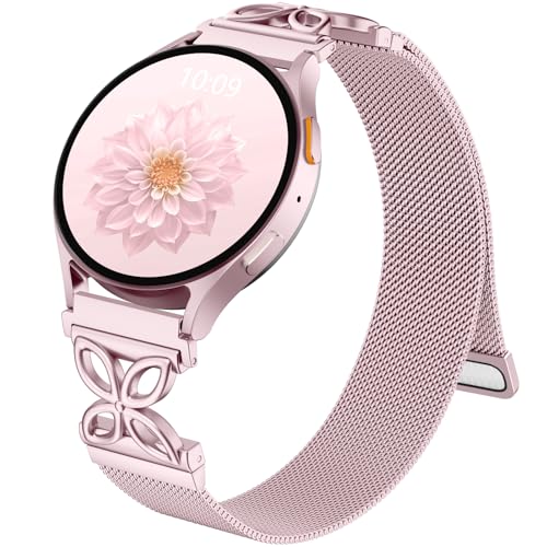 Getino Magnetic Metal Strap Compatible with Galaxy Watch 7 Band, Galaxy Watch 6 Classic Band FE 5 Pro 4 Active 2, 20mm Milanese Floral Dressy Wristband for Samsung Watch Bands Women 40mm 44mm 45mm - color: Rose Pink