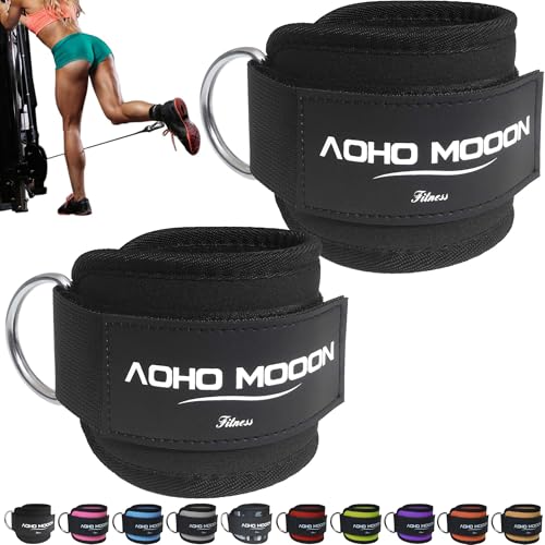 AOHO MOOON Ankle Strap (2 Pieces) for Cable Machine Women - Gym Workout Leg Strap, Premium Padding Ankle Cuffs, Glute Kickback Exercises Equipment, Pulley Attachment, One Size Fit All - color: Black