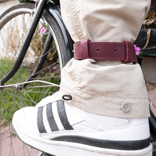 Hide & Drink, Set of 2 Rustic Bicycle Ankle Bands, Brass Metal Buckle, Adjustable Straps for Legs, Classic Vintage Gifts for Cyclists, Full Grain Leather, Handmade - color: Sangria