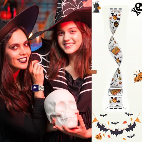LETOID Stretchy Bands for Apple Watch Band Women Men Adjustable Solo Loop | Skin-Friendly Elastic Nylon Replacement Strap, iWatch Series 11 10 9 8 7 6 5 4 3 2 1 SE Ultra 49 46 45 44 42 41 40 38mm - color: Halloween: Pumpkins, Skeletons, Bats, size: 44mm/4