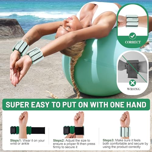 BECOJADDE Ankle Weights Set of 2 (1 lb/2 lb Each) for Women Men Adjustable Wrist Bracelet for Home Gym Weighted Bangles Wristbands Leg Arm Weights for Walking Swimming Running Pilates Yoga Gym - color: Mint Forest, size: 2 Lb Pair (1 Lb Each)