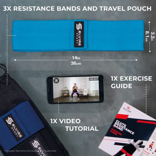 ELVIRE Fabric Resistance Bands for Working Out | Exercise Bands Resistance Bands Set of 3 | Booty Bands for Women Workout Bands Resistance Loops | Leg Bands for Working Out Glute Bands, Squat Bands - color: Blue & Black