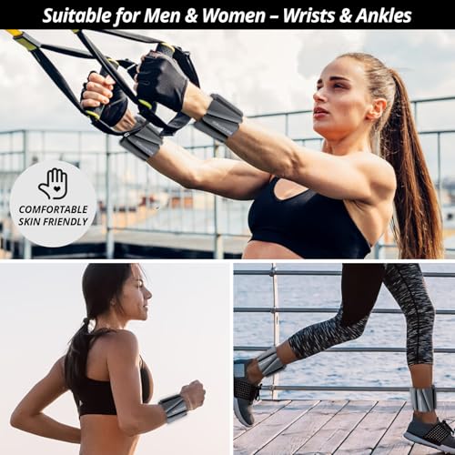 Wrist & Ankle Weights, Adjustable Bands for Women & Men Workouts, Set of 2 – 2lb or 4lb (1lb or 2lb each strap) Ideal for Runs, Jogs, Walks, Yoga, Dance, Pilates, Cardio, Aerobics, Strength Training - color: Grey, size: 2LB (1LB each)
