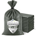 Heavy Duty Sand Bags Pack of 12, Army Green Empty Sandbags with Built-In Ties, Woven Polypropylene UV Protection 1600 Hours, Fillable Bags for Flood Control, Weight, 12x20 inches, 25 Pounds Volume - size: 12"W x 20"L, style: Pack of 12