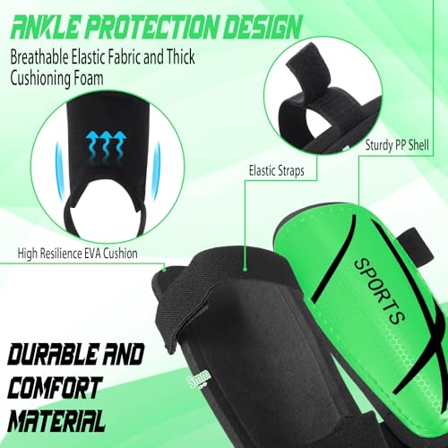 Soccer Shin Guards and Socks Kids Youth Lightweight Soccers Pads Defender with Ankle Protection Ski Shin Guards Football Equipment for Age 4-14 Toddler Boy Girl - color: Green, size: Small