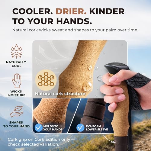 Trekology Trek-Z Collapsible Hiking & Trekking Poles - Balance Support for Seniors, Women, and Men, 2pc Per Set - color: Cork Black, size: 115–135 cm (for Height: 5’5” to 6’5”)