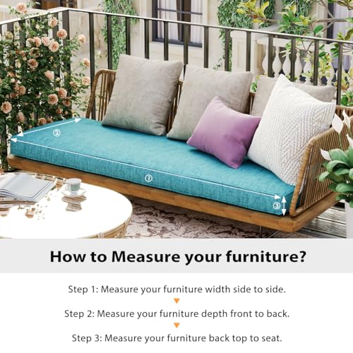 Sundale Outdoor Olefin Bench Cushion， Water-Resistant Patio Couch Cushion, Loveseat Sofa Pad with Straps Teal, 48 x 18 x 4 Inches - color: Teal, size: 48 X 18 X 4 Inch