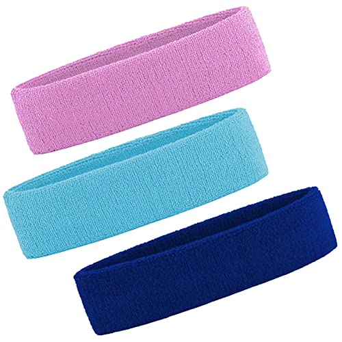 3 Pack Men & Women Sports Sweatbands Headbands - color: Purple,Sky blue,Blue