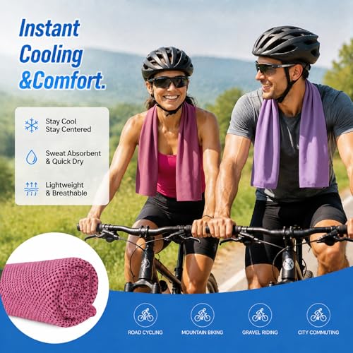 Amgico 10 Pack Cooling Towel 40"X12", Cooling Towels for Hot Weather, Instant Cooling Soft Breathable Quick Dry Microfiber Towel for Summer, Hiking, Golf, Travel, Beach, Gym, Camping & More - color: Sky Blue/Lake Blue/Royal Blue/Emerald Green/Light Purple