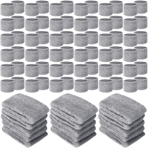 Lounsweer Wrist Sweatbands Bulk for Kids Adult Teams Sweat Bands Sports Wristband Athletic Neon Sweatbands for Football Basketball Tennis Running Gym Party Gifts - color: Gray