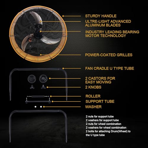30" Industrial Drum Fan - Adjustable Floor Fan with14000 CFM High Velocity 3-Speed, Portable Air Mover for Warehouse, Garage, Workshop, Farm & Gym Ventilation