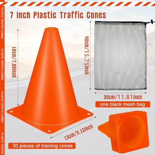 Syhood 30 Pack 7 Inch Plastic Traffic Cones Sports Training Agility Marker Mini Cones for Soccer, Skating, Football, Basketball, Indoor and Outdoor Games Sports Practice Equipment - color: Orange