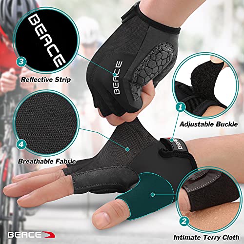 BEACE Gloves for Cycling Bike Biking Half Finger Road Bicycle for Men and Women-5MM Breathable Anti-Slip Shock-Absorbing Pad Gym Motorcycle Light Weight Mountain Bike Gloves - color: Black, size: Small
