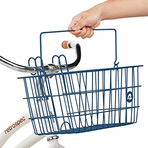 Retrospec Apollo-Lite Lift-Off Bike Basket - Detachable Steel Handlebar Basket with Carrying Handle for Commuting, Shopping & Beach Trips - 14.5in x 9.5in Weather-Resistant Biking Gear - color: Navy