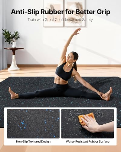 VEVOR 0.56Inch 96sq.ft 24 Tiles Gym Flooring for Home Gym, Rubber Top with High Density EVA Foam, 24 x 24In Gym Floor Exercise Equipment Mats, Interlocking Gym Mats, Puzzle Workout Mats, Black & Blue - color: Black & Blue, style: 24 Tiles (96 Sq Ft)
