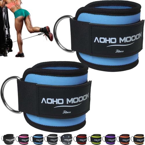 AOHO MOOON Ankle Strap (2 Pieces) for Cable Machine Women - Gym Workout Leg Strap, Premium Padding Ankle Cuffs, Glute Kickback Exercises Equipment, Pulley Attachment, One Size Fit All - color: Blue